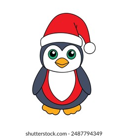 Funny Christmas Penguin with Santa Claus Hat