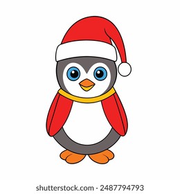 Funny Christmas Penguin with Santa Claus Hat