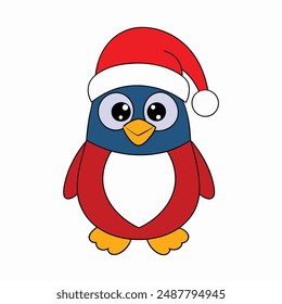 Funny Christmas Penguin with Santa Claus Hat