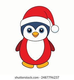 Funny Christmas Penguin with Santa Claus Hat