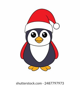 Funny Christmas Penguin with Santa Claus Hat