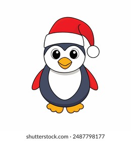 Funny Christmas Penguin with Santa Claus Hat