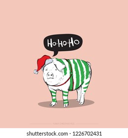 Funny Christmas pig. Vector collection.