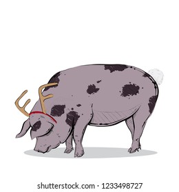 Funny Christmas pig. Vector collection.