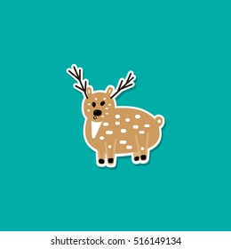 Funny Christmas plump deer. Simple character design. Good design for winter holidays: sticker, patch or tag. Vector