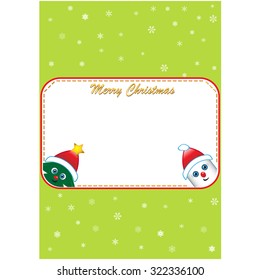 Funny Christmas postcard with tree and snowman