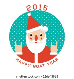 Funny christmas poster 2015. Print with Santa claus hand rock horn gesture.