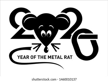 Funny christmas rat. Template of the image of the symbol of the year 2020. A funny rat or mouse with a long tail. Mice, illustration, vector