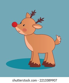 Funny Christmas reindeer on blue background