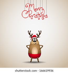 Funny Christmas Reindeer Santa card - vector illustration - original new year card