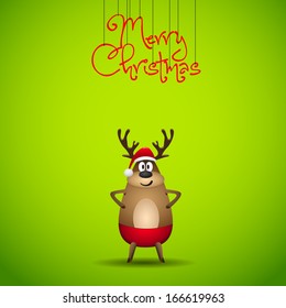 Funny Christmas Reindeer Santa card - vector illustration - original new year card