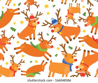 Funny Christmas Reindeer Seamless Background