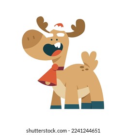Funny Christmas reindeer vector cartoon illustration isolated on a white background.