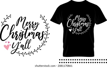 Funny Christmas saying typography print design. Merry Christmas y'all vector quote