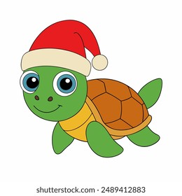 Funny Christmas Sea Turtles with Santa Claus Hat