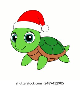 Funny Christmas Sea Turtles with Santa Claus Hat