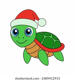 Funny Christmas Sea Turtles with Santa Claus Hat