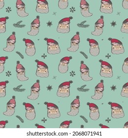  Funny Christmas seamless pattern with Santa Claus for Merry Christmas and Happy New Year decor