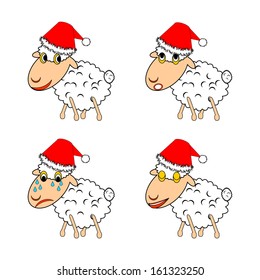 A funny Christmas sheep expressing different emotions. Vector-art illustration on a white background