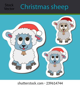Funny christmas sheep in Santa hats