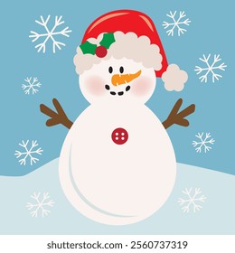 Funny Christmas snowman  vector cartoon illustration