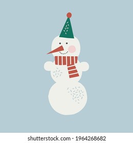 Funny Christmas snowman vector clipart. Snowy yeti illustration for kids. Seasonal winter holidays childish print design 