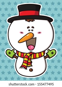 funny  Christmas Snowman. vector illustration of kawaii Snowman which is wearing top hat and gloves