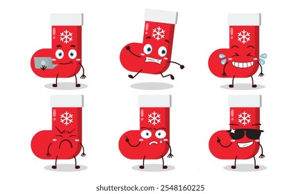 funny Christmas sock character with many pose activity design illustration