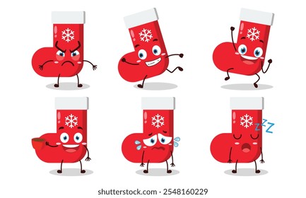 funny Christmas sock character with various pose activity design illustration