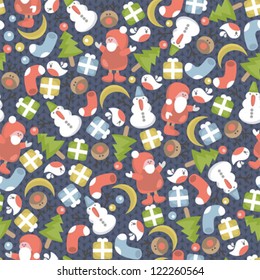 Funny Christmas texture with small elements. Vector seamless background.