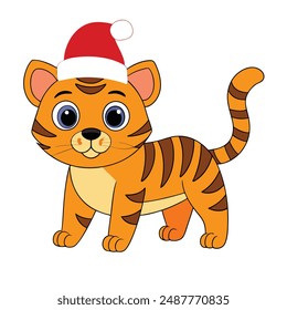 Funny Christmas tiger with Santa Claus Hat