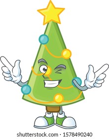 Funny christmas tree decoration cartoon character style with Wink eye