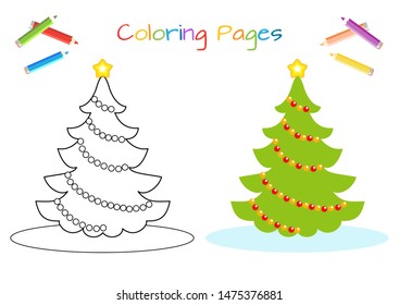 Funny Christmas tree. Educational game for children. Cartoon vector illustration