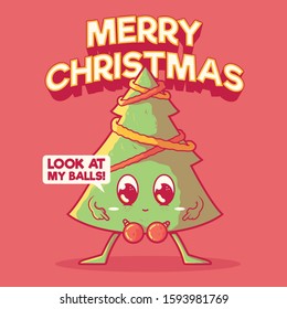 Funny Christmas tree vector illustration. Holiday, Christmas, festive design concept