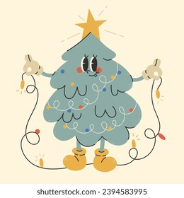 Funny Christmas tree.Merry Christmas,New year card