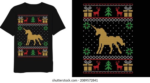 Funny Christmas Unicorn Ugly Christmas Sweater T-Shirt Designs