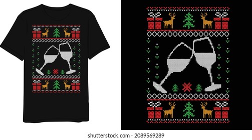 Funny Christmas Wine Ugly Christmas Sweater T-Shirt Designs