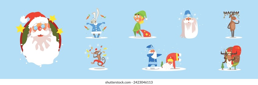 Funny Christmas and Winter Holiday Characters Vector Set