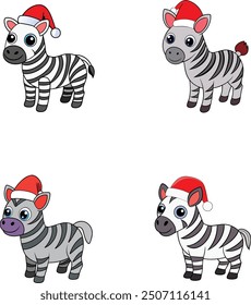 A "Funny Christmas Zebra Vector Illustration" features a playful zebra adorned with festive elements like a Santa hat, colorful ornaments, and maybe even some reindeer antlers.