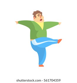 Funny Chubby Man Character Doing Gym Workout Kcking With Leg Illustration
