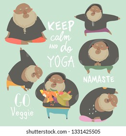 Funny chubby man doing yoga. Healthy lifestyle