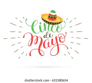 Funny Cinco de Mayo illustration with text. Mexican lettering with sombrero icon isolated on white background.