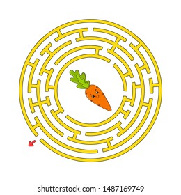 Funny circle maze. Game for kids. Puzzle for children. Cartoon style. Round labyrinth conundrum. Color vector illustration. Find the right path. The development of logical and spatial thinking.