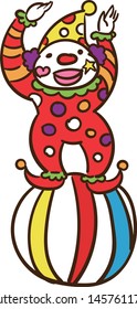 Funny circus clown playing ball