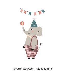 Funny circus elephant mascot vector illustration. Isolated on white background.