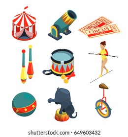 Funny circus illustrations in cartoon style. Lion trainer, clowns juggling balls. Vector pictures set