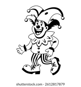 Funny circus jester illustration in glyph style 
