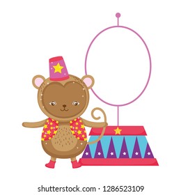 Funny Circus Monkey With Hat And Fire Ring