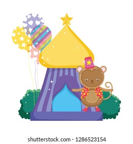 funny circus monkey with hat in tent