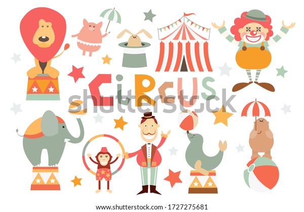 Funny Circus Set Cute Circus Animals Stock Vector (Royalty Free ...